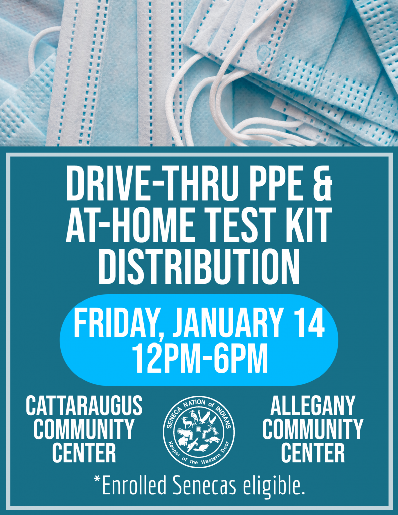 Drive-Thru PPE & At-Home Test Kit Distribution will take place both at the CCC & ACC on January 14th from 12-6pm. 