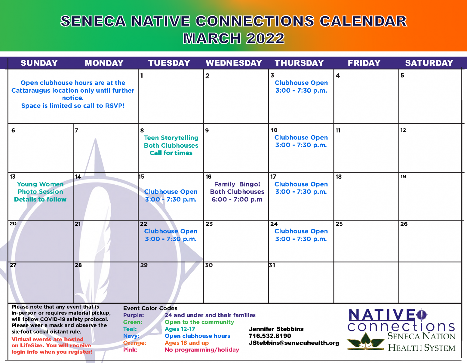 Seneca Native Connections Calendar March 2022 SNI
