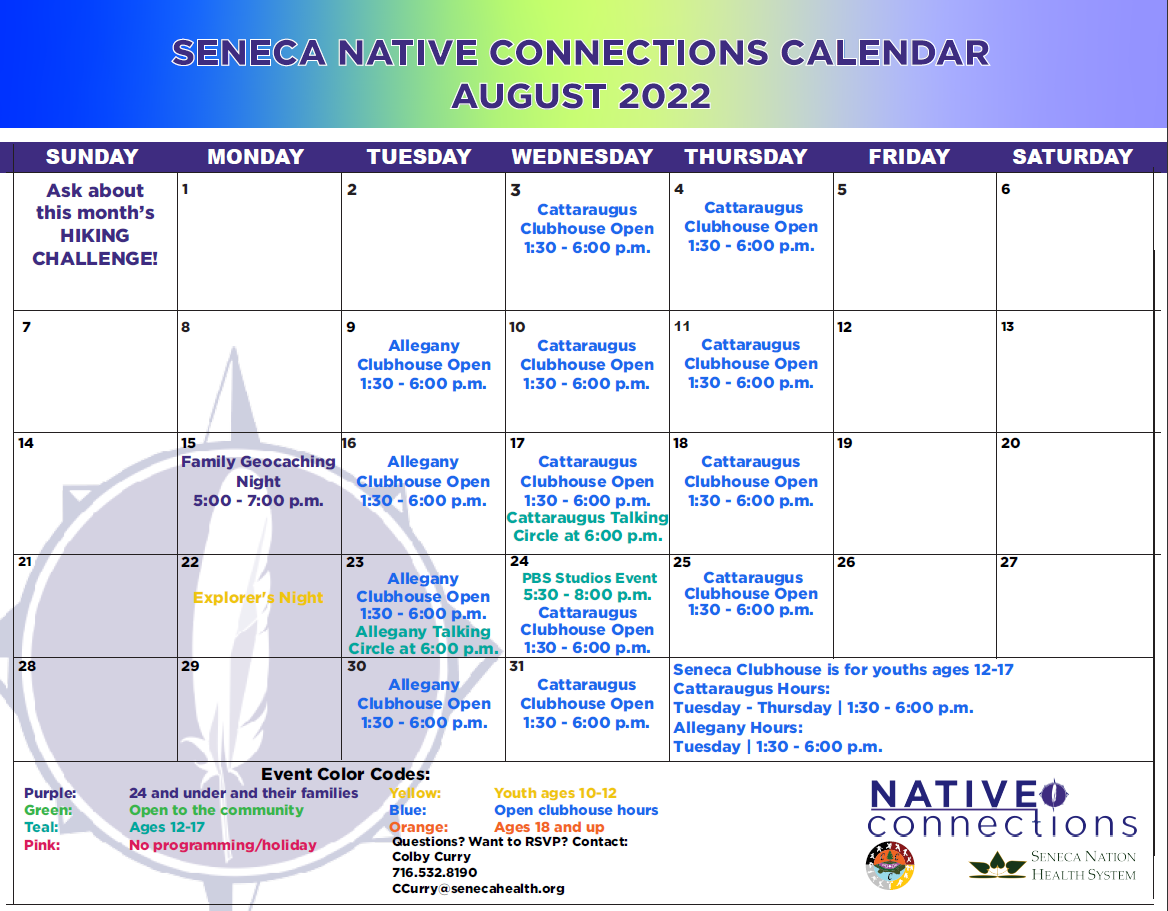 Seneca Native Connections Calendar August SNI