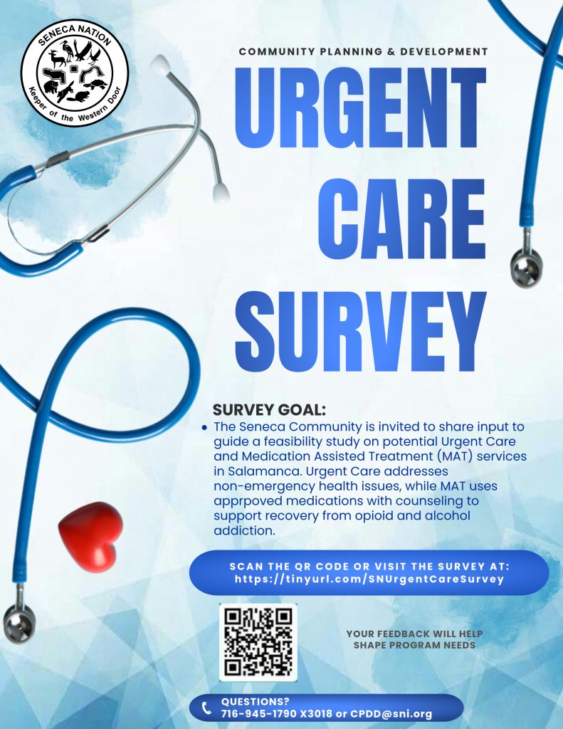 Urgent Care survey flyer for the Community Planning and Development Dept 