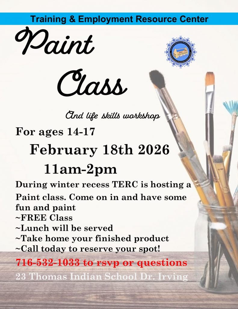 TERC is hosting a paint class and life skills workshop for teens 14-17 on February 18, 2026 from 11am to 2pm.