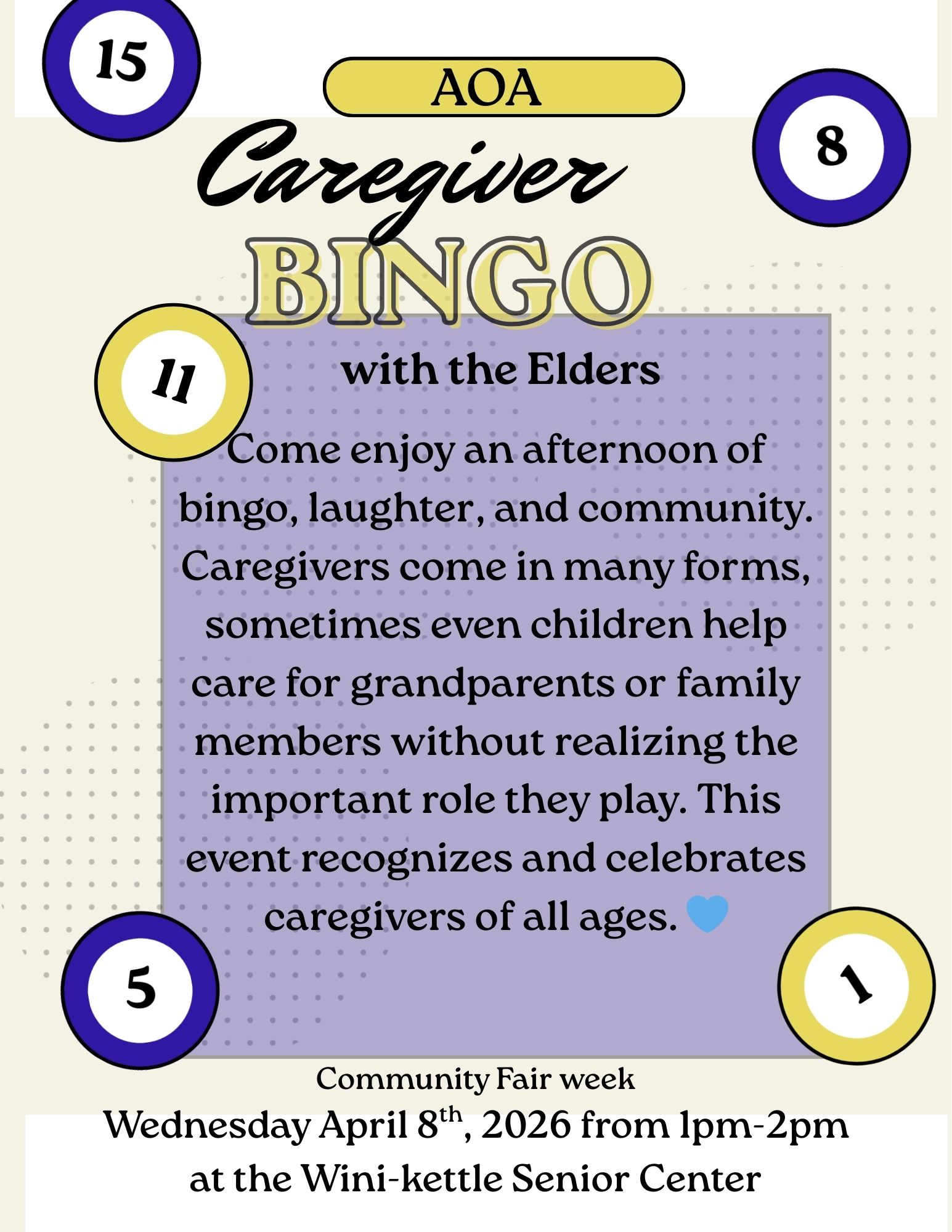 Caregiver Bingo with the Elders through Area Office for the Aging for Seneca Nation Community Fair 2026