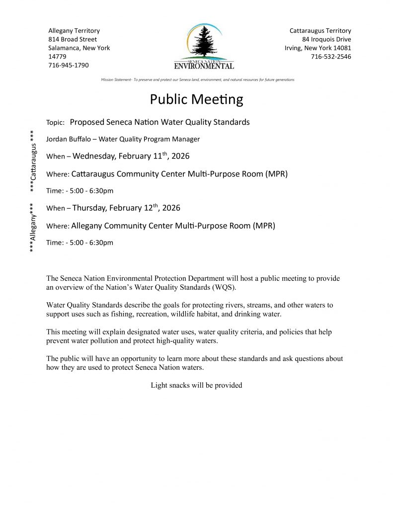 Water Quality Standards meeting allegany and cattaraugus