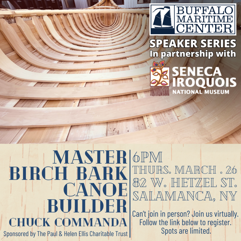 birch bark canoe building and conversation with Buffalo maritime center