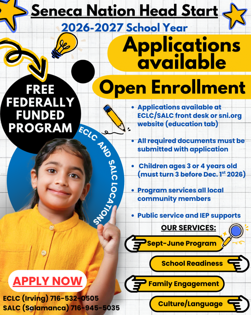 Seneca Nation open enrollment for the Head Start program through ECLC and SALC