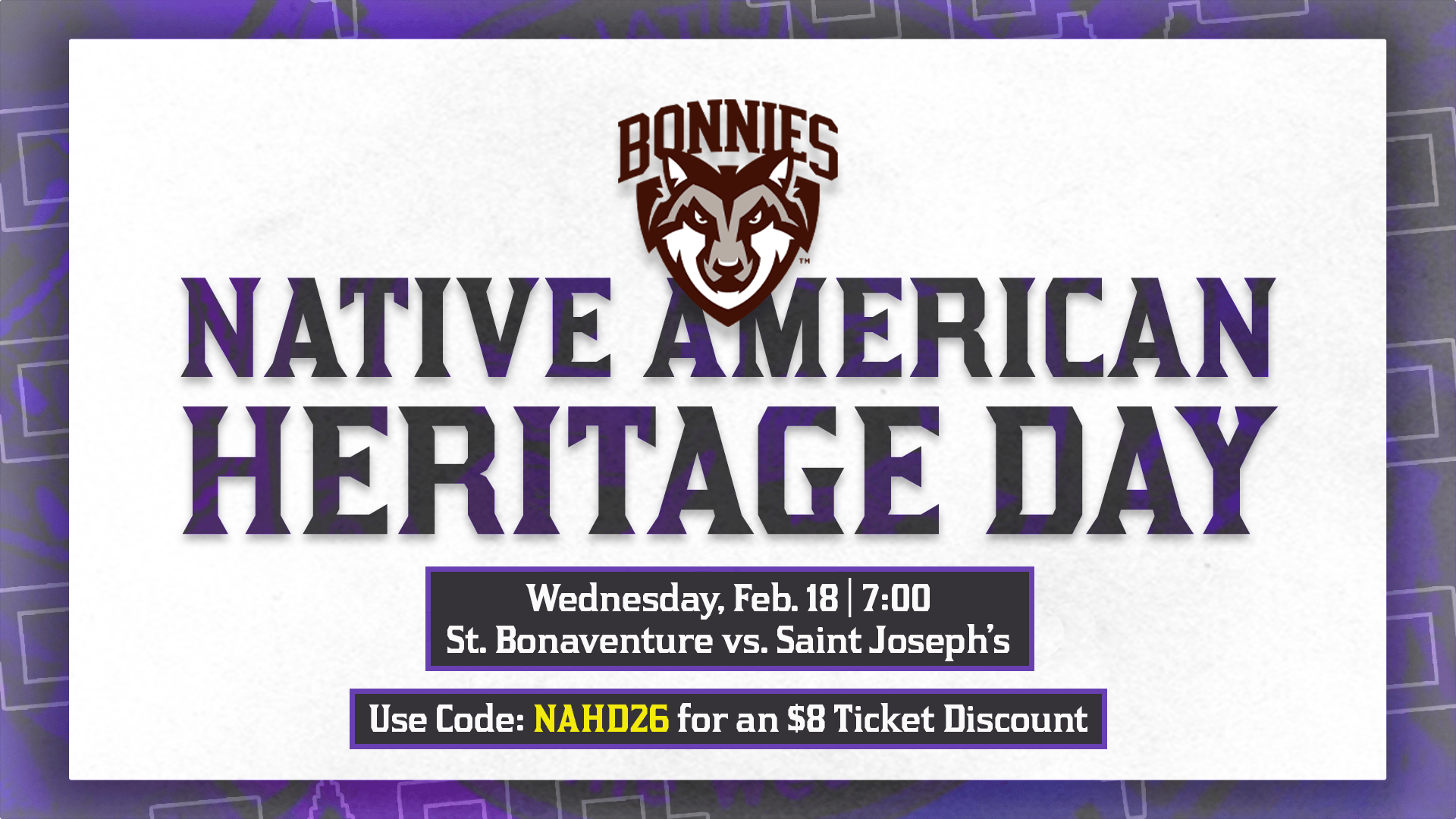 Native American Heritage Day St. Bonaventure MBB on Wed. February 18th at 7pm