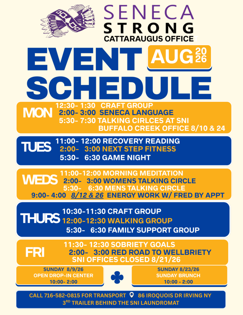Seneca strong august schedule