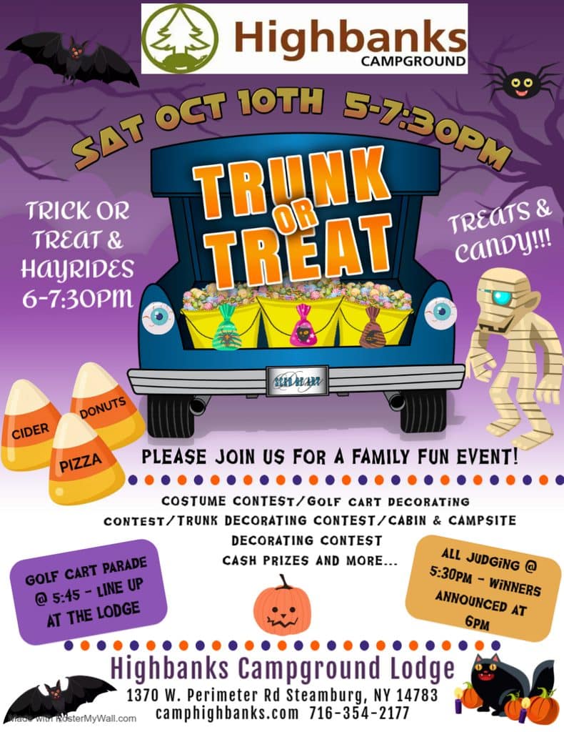 Trunk or Treat event on October 10, 2026 at Highbanks Campground in Steamburg, NY